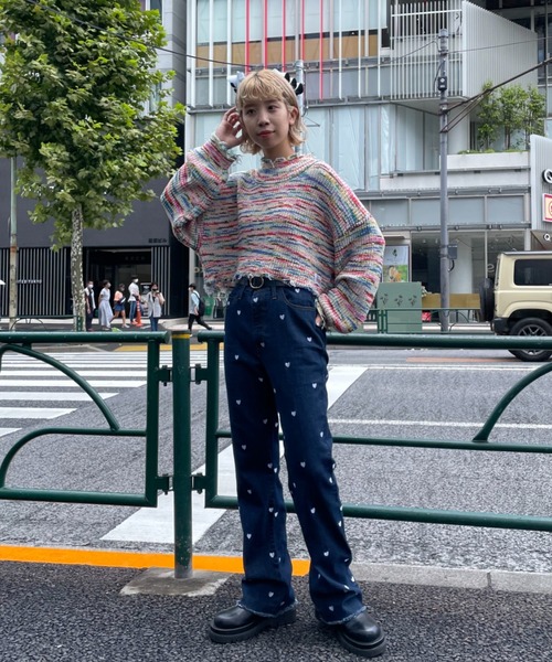 HELLO.SANFRANCISCO（ハローサンフランシスコ）の「【HELLO.SANFRANCISCO/ハローサンフランシスコ】MIXダメージクロップドニット（ニット/セーター・レディース・ピンク/グリーン・FREE）」の12枚目の写真