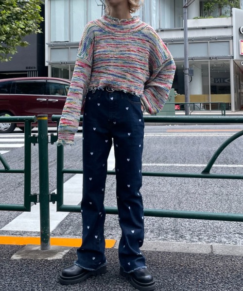 HELLO.SANFRANCISCO（ハローサンフランシスコ）の「【HELLO.SANFRANCISCO/ハローサンフランシスコ】MIXダメージクロップドニット（ニット/セーター・レディース・ピンク/グリーン・FREE）」の14枚目の写真