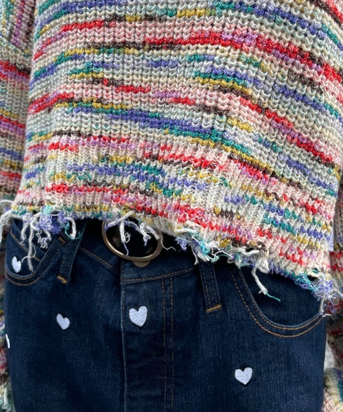 HELLO.SANFRANCISCO（ハローサンフランシスコ）の「【HELLO.SANFRANCISCO/ハローサンフランシスコ】MIXダメージクロップドニット（ニット/セーター・レディース・ピンク/グリーン・FREE）」の8枚目の写真