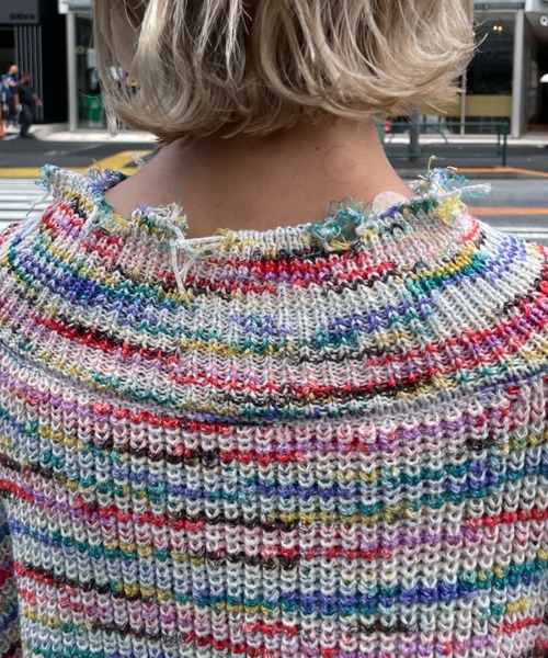 HELLO.SANFRANCISCO（ハローサンフランシスコ）の「【HELLO.SANFRANCISCO/ハローサンフランシスコ】MIXダメージクロップドニット（ニット/セーター・レディース・ピンク/グリーン・FREE）」の15枚目の写真