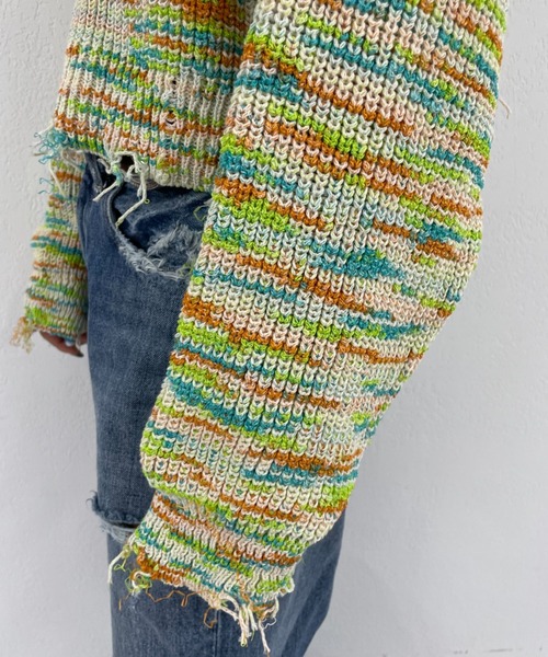 HELLO.SANFRANCISCO（ハローサンフランシスコ）の「【HELLO.SANFRANCISCO/ハローサンフランシスコ】MIXダメージクロップドニット（ニット/セーター・レディース・ピンク/グリーン・FREE）」の13枚目の写真