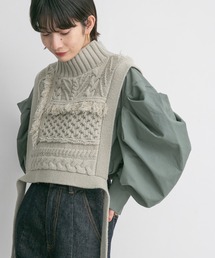 KBF | ケーブルパッチワークハイネックベスト(ニット/セーター)