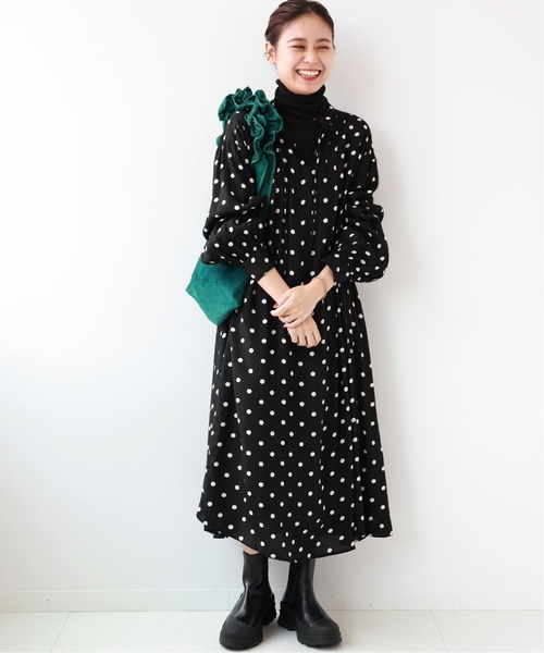 JOURNAL STANDARD relume(ジャーナルスタンダード レリューム)の「《追加》ドットプリントピンタックフレアワンピース(ワンピース)」|ブラック