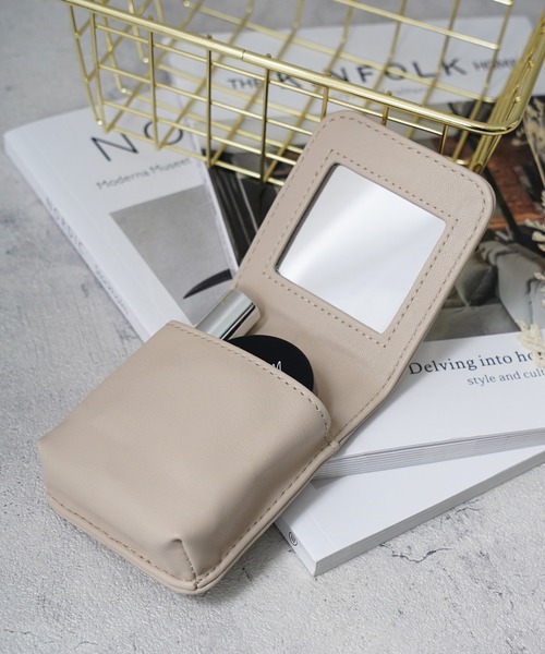 IAMUSE(アイアミューズ)の「ミラー付きマグネットリップポーチ S0828【IAMUSE】(ポーチ・レディース・グレイッシュベージュ/ライトベージュ/ベージュ・FREE)」の3枚目の写真