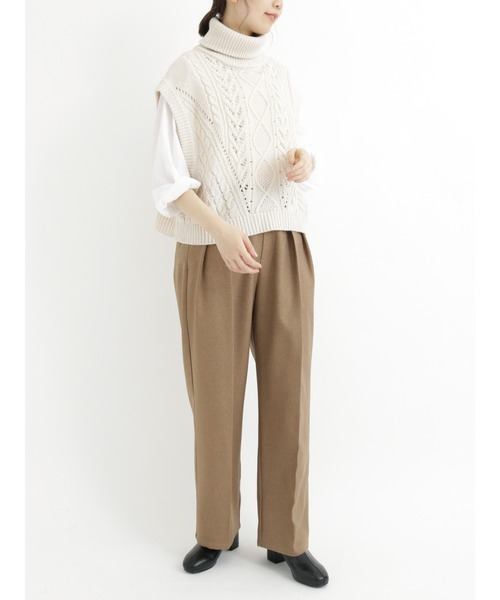 Samansa Mos2 blue（サマンサモスモスブルー）の「ケーブルニットベスト（ベスト・レディース・ベージュ/グレー/オフホワイト・ﾌﾘ-）」の4枚目の写真