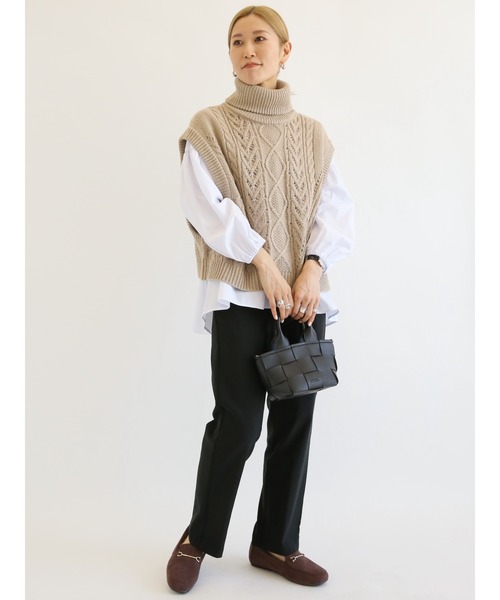 Samansa Mos2 blue（サマンサモスモスブルー）の「ケーブルニットベスト（ベスト・レディース・ベージュ/グレー/オフホワイト・ﾌﾘ-）」の7枚目の写真