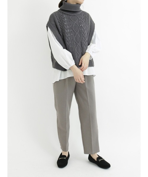 Samansa Mos2 blue（サマンサモスモスブルー）の「ケーブルニットベスト（ベスト・レディース・ベージュ/グレー/オフホワイト・ﾌﾘ-）」の15枚目の写真