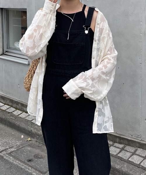 frames RAY CASSIN（フレームスレイカズン）の「シアーフラワージャガード バンドカラーシャツ（シャツ/ブラウス・レディース・ブラック/オフホワイト/キナリ・FREE）」の13枚目の写真