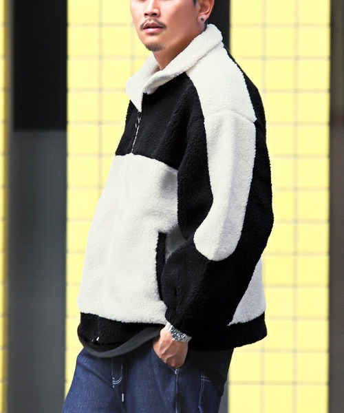 LUXSTYLE(ラグスタイル)の「切り替えボアジャケット(ブルゾン・メンズ・ホワイト×グレー/ホワイト×ブラック・L/XL/M)」の1枚目の写真