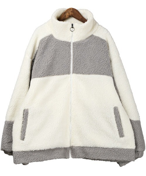LUXSTYLE(ラグスタイル)の「切り替えボアジャケット(ブルゾン・メンズ・ホワイト×グレー/ホワイト×ブラック・L/XL/M)」の3枚目の写真