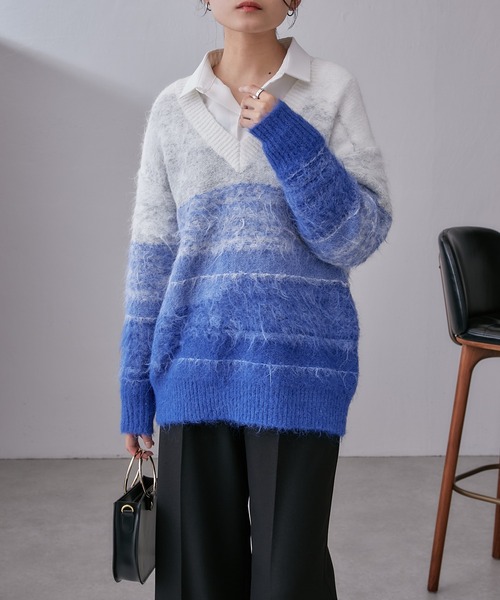 Lui's(ルイス)の「グラデーションジャガードニット(ニット/セーター・レディース・グレー/ブルー・FREE)」の3枚目の写真
