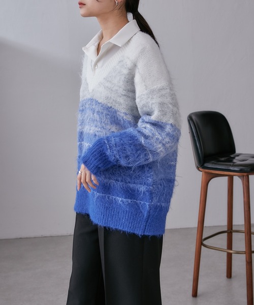 Lui's(ルイス)の「グラデーションジャガードニット(ニット/セーター・レディース・グレー/ブルー・FREE)」の4枚目の写真