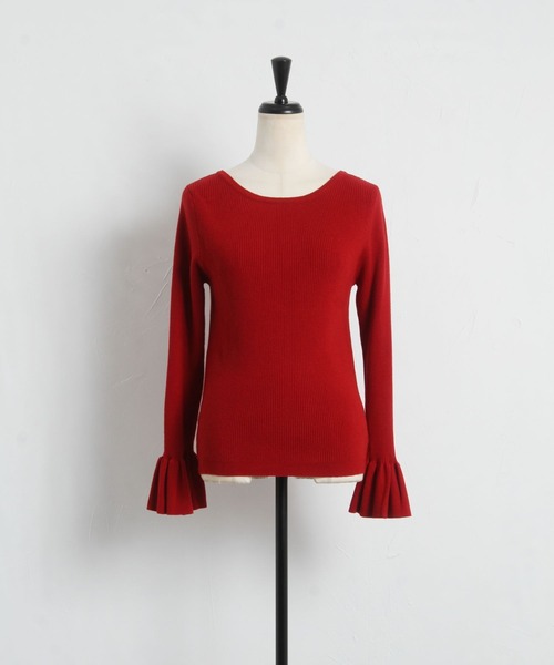 tocco closet（トッコ　クローゼット）の「バックレースアップ袖口フリルリブニットプルオーバー（ニット/セーター・レディース・レッド/アイボリー/ブラック・M）」の20枚目の写真