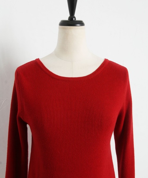 tocco closet（トッコ　クローゼット）の「バックレースアップ袖口フリルリブニットプルオーバー（ニット/セーター・レディース・レッド/アイボリー/ブラック・M）」の6枚目の写真