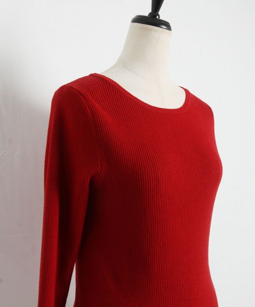 tocco closet（トッコ　クローゼット）の「バックレースアップ袖口フリルリブニットプルオーバー（ニット/セーター・レディース・レッド/アイボリー/ブラック・M）」の17枚目の写真