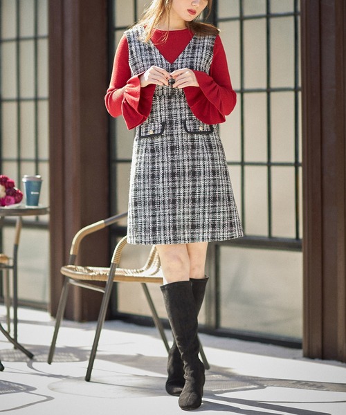 tocco closet（トッコ　クローゼット）の「バックレースアップ袖口フリルリブニットプルオーバー（ニット/セーター・レディース・レッド/アイボリー/ブラック・M）」の8枚目の写真