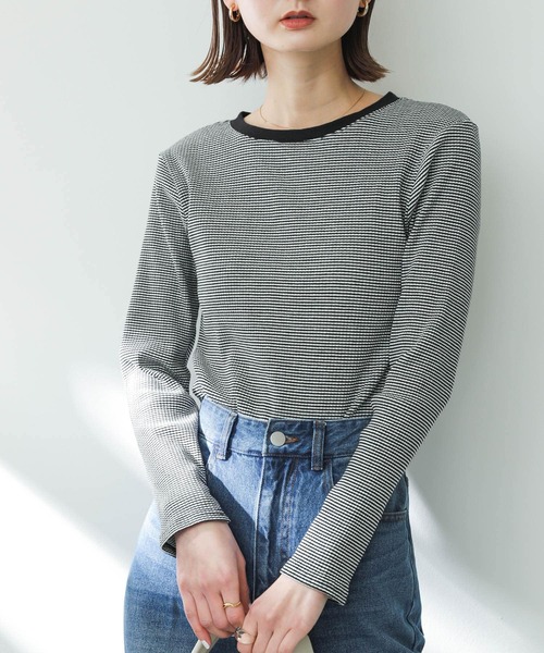 SENSE OF PLACE by URBAN RESEARCH（センスオブプレイスバイアーバンリサーチ）の「クルーネックリンガーボーダーTシャツ（Tシャツ/カットソー・レディース・ブラック系その他/ピンク系その他/グリーン系その他/ホワイト系その他・ONE）」の3枚目の写真