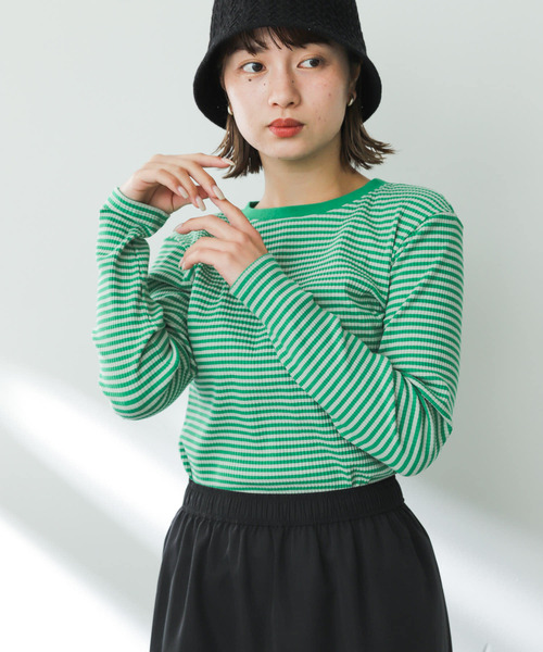 SENSE OF PLACE by URBAN RESEARCH（センスオブプレイスバイアーバンリサーチ）の「クルーネックリンガーボーダーTシャツ（Tシャツ/カットソー・レディース・ブラック系その他/ピンク系その他/グリーン系その他/ホワイト系その他・ONE）」の4枚目の写真