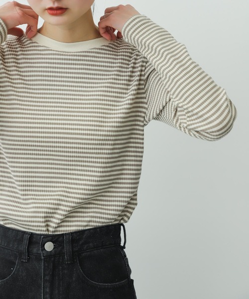 SENSE OF PLACE by URBAN RESEARCH（センスオブプレイスバイアーバンリサーチ）の「クルーネックリンガーボーダーTシャツ（Tシャツ/カットソー・レディース・ブラック系その他/ピンク系その他/グリーン系その他/ホワイト系その他・ONE）」の19枚目の写真