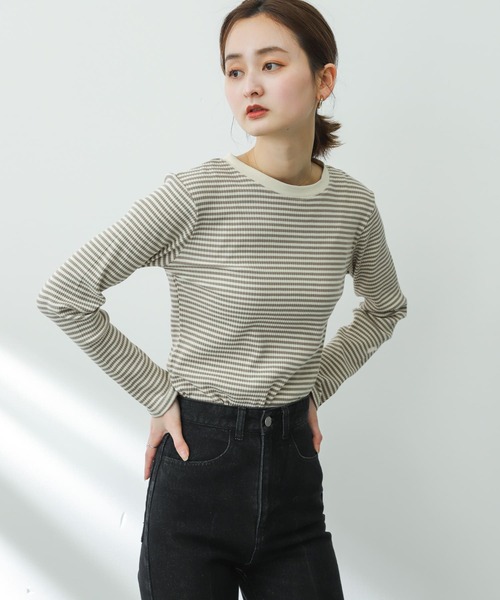 SENSE OF PLACE by URBAN RESEARCH（センスオブプレイスバイアーバンリサーチ）の「クルーネックリンガーボーダーTシャツ（Tシャツ/カットソー・レディース・ブラック系その他/ピンク系その他/グリーン系その他/ホワイト系その他・ONE）」の20枚目の写真