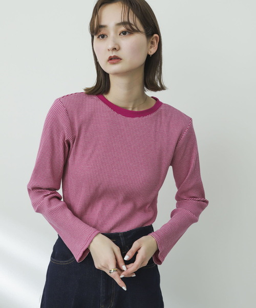 SENSE OF PLACE by URBAN RESEARCH（センスオブプレイスバイアーバンリサーチ）の「クルーネックリンガーボーダーTシャツ（Tシャツ/カットソー・レディース・ブラック系その他/ピンク系その他/グリーン系その他/ホワイト系その他・ONE）」の10枚目の写真