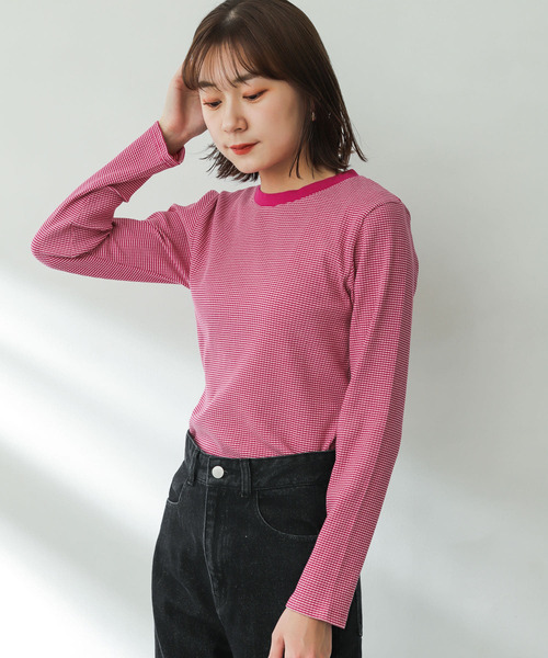 SENSE OF PLACE by URBAN RESEARCH（センスオブプレイスバイアーバンリサーチ）の「クルーネックリンガーボーダーTシャツ（Tシャツ/カットソー・レディース・ブラック系その他/ピンク系その他/グリーン系その他/ホワイト系その他・ONE）」の12枚目の写真