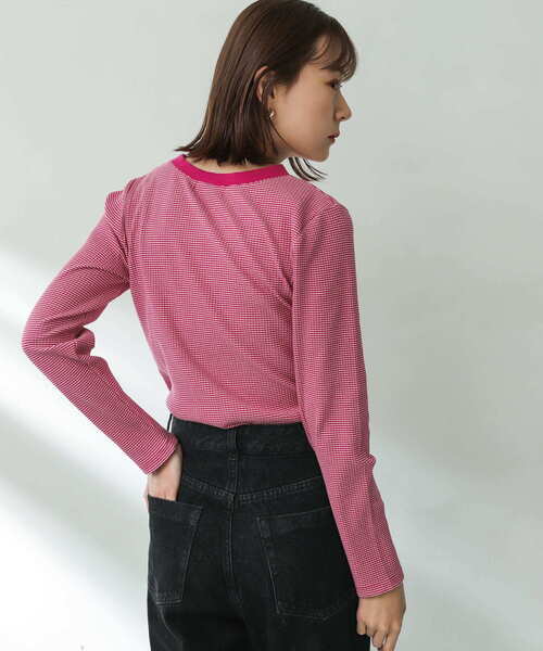 SENSE OF PLACE by URBAN RESEARCH（センスオブプレイスバイアーバンリサーチ）の「クルーネックリンガーボーダーTシャツ（Tシャツ/カットソー・レディース・ブラック系その他/ピンク系その他/グリーン系その他/ホワイト系その他・ONE）」の13枚目の写真