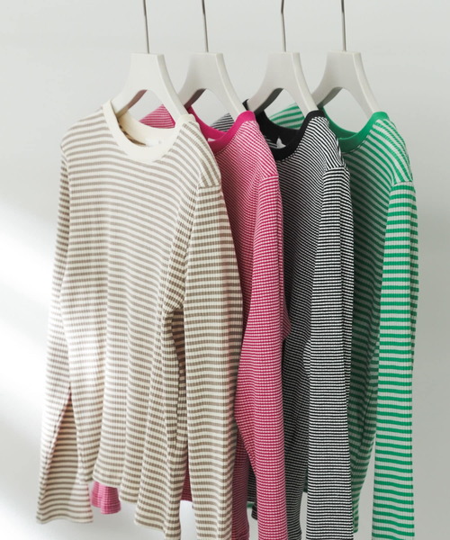 SENSE OF PLACE by URBAN RESEARCH（センスオブプレイスバイアーバンリサーチ）の「クルーネックリンガーボーダーTシャツ（Tシャツ/カットソー・レディース・ブラック系その他/ピンク系その他/グリーン系その他/ホワイト系その他・ONE）」の15枚目の写真