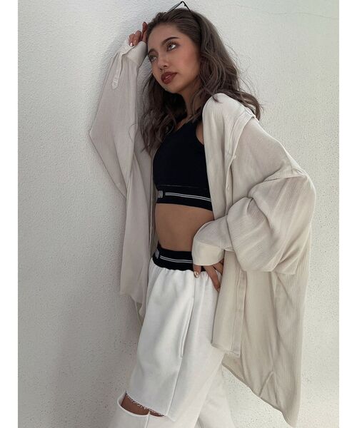 GYDA（ジェイダ）の「楊柳シアーBIG シャツ（シャツ/ブラウス・レディース・ブラック/オフホワイト/ピンク/アイボリー・FREE）」の3枚目の写真