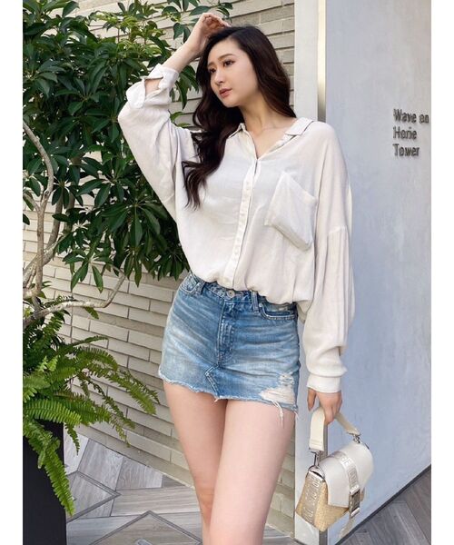 GYDA（ジェイダ）の「楊柳シアーBIG シャツ（シャツ/ブラウス・レディース・ブラック/オフホワイト/ピンク/アイボリー・FREE）」の5枚目の写真