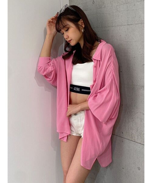 GYDA（ジェイダ）の「楊柳シアーBIG シャツ（シャツ/ブラウス・レディース・ブラック/オフホワイト/ピンク/アイボリー・FREE）」の13枚目の写真