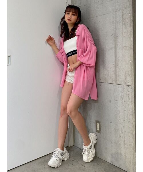 GYDA（ジェイダ）の「楊柳シアーBIG シャツ（シャツ/ブラウス・レディース・ブラック/オフホワイト/ピンク/アイボリー・FREE）」の11枚目の写真