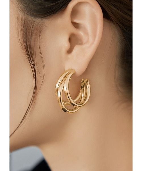 STYLE DELI（スタイルデリ）の「トリプルリングフープピアス（ピアス（両耳用）・レディース・ゴールド/シルバー・FREE）」の3枚目の写真