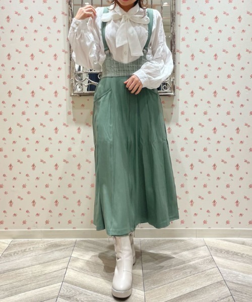axes femme POETIQUE（アクシーズファムポエティック）の「２ｗａｙデザインサス付パンツ（その他パンツ・レディース・グリーン/ブラック/ピンク・MEDIUM）」の2枚目の写真