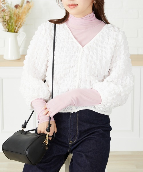 acro（アクロ）の「■ポコポコ配色カーディガン/AC3407（カーディガン/ボレロ・レディース・アイボリー/ホワイト/ブラック・ﾌﾘ-）」の12枚目の写真