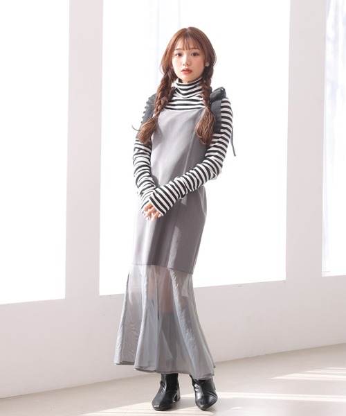 one after another NICE CLAUP（ワンアフターアナザーナイスクラップ）の「【リボンコレクション】肩リボンシアーマーメイドキャミワンピース（ワンピース・レディース・グレー/アイボリー/ブラック・FREE）」の3枚目の写真