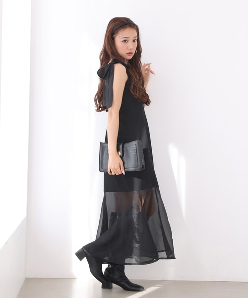 one after another NICE CLAUP（ワンアフターアナザーナイスクラップ）の「【リボンコレクション】肩リボンシアーマーメイドキャミワンピース（ワンピース・レディース・グレー/アイボリー/ブラック・FREE）」の8枚目の写真