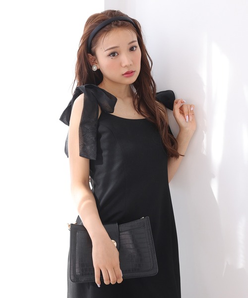 one after another NICE CLAUP（ワンアフターアナザーナイスクラップ）の「【リボンコレクション】肩リボンシアーマーメイドキャミワンピース（ワンピース・レディース・グレー/アイボリー/ブラック・FREE）」の9枚目の写真