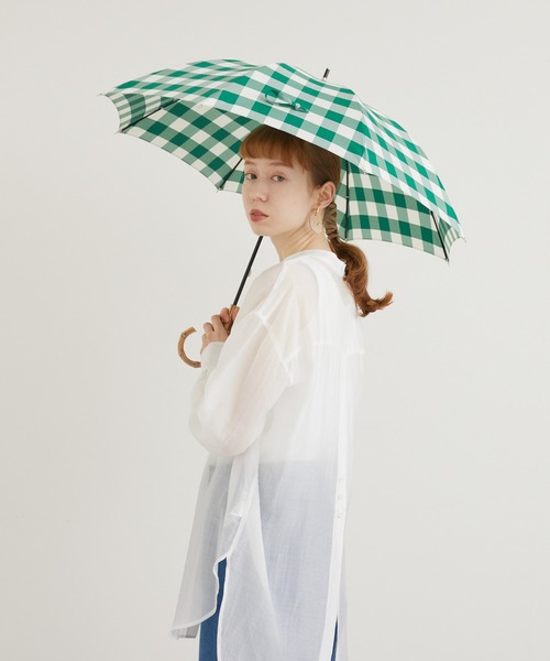 Paradise Picnic(パラダイスピクニック)の「because バンブーハンドルギンガムチェック日傘(長傘・レディース・ブラック/グリーン/イエロー・FREE)」の7枚目の写真