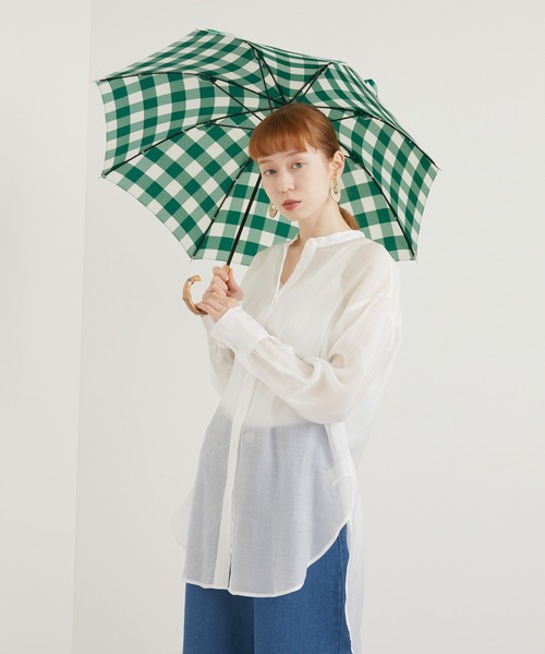 Paradise Picnic(パラダイスピクニック)の「because バンブーハンドルギンガムチェック日傘(長傘・レディース・ブラック/グリーン/イエロー・FREE)」の4枚目の写真