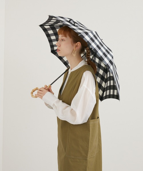 Paradise Picnic(パラダイスピクニック)の「because バンブーハンドルギンガムチェック日傘(長傘・レディース・ブラック/グリーン/イエロー・FREE)」の11枚目の写真