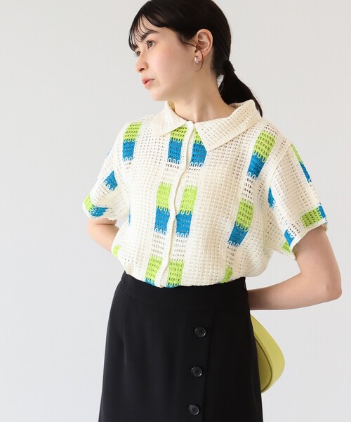 Ray BEAMS(レイビームス)の「Ray BEAMS / カギ針 ニット シャツ(ニット/セーター・レディース・オフホワイト/ライトブルー・ONE SIZE)」の10枚目の写真