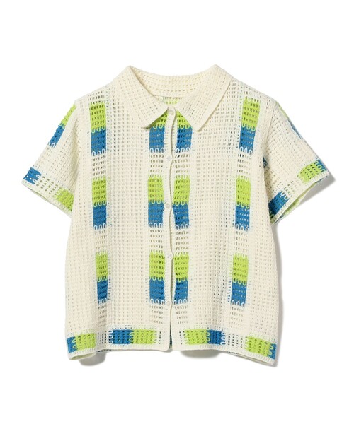 Ray BEAMS(レイビームス)の「Ray BEAMS / カギ針 ニット シャツ(ニット/セーター・レディース・オフホワイト/ライトブルー・ONE SIZE)」の13枚目の写真