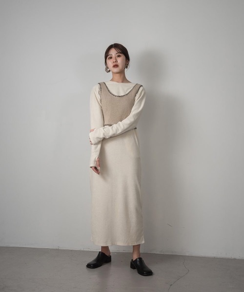 Amiur（エミレ）の「stitch knit bustier（ベスト・レディース・ベージュ/チャコールグレー・FREE）」の15枚目の写真