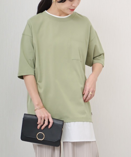 libelle more(リベル モア)の「《接触冷感》USAコットン重ね着風プルオーバー(Tシャツ/カットソー・レディース・オフホワイト/ブラック/ライトカーキ/ベージュ・M/L)」の4枚目の写真