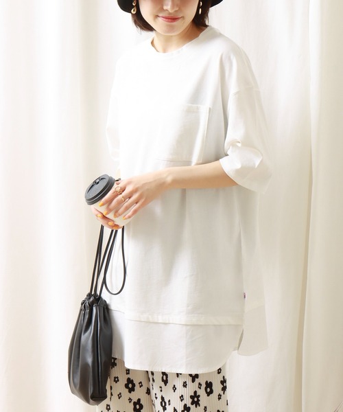 libelle more(リベル モア)の「《接触冷感》USAコットン重ね着風プルオーバー(Tシャツ/カットソー・レディース・オフホワイト/ブラック/ライトカーキ/ベージュ・M/L)」の1枚目の写真
