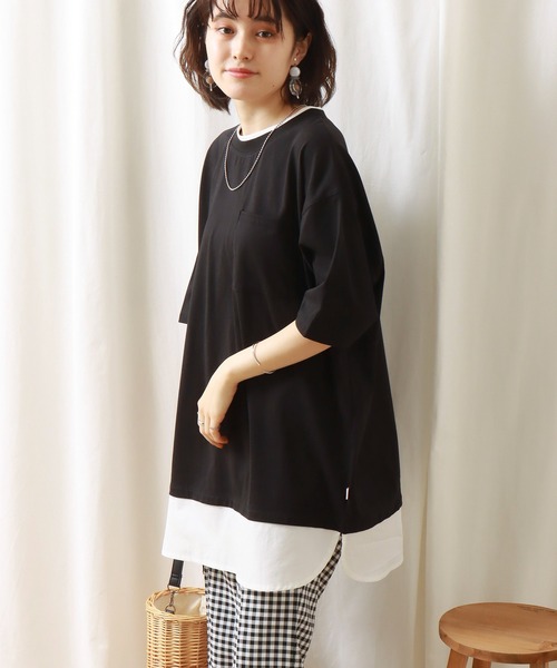 libelle more(リベル モア)の「《接触冷感》USAコットン重ね着風プルオーバー(Tシャツ/カットソー・レディース・オフホワイト/ブラック/ライトカーキ/ベージュ・M/L)」の19枚目の写真