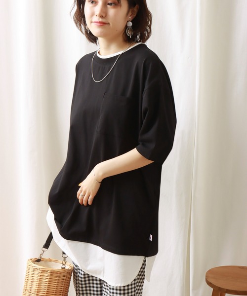 libelle more(リベル モア)の「《接触冷感》USAコットン重ね着風プルオーバー(Tシャツ/カットソー・レディース・オフホワイト/ブラック/ライトカーキ/ベージュ・M/L)」の20枚目の写真