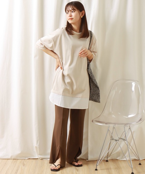 libelle more(リベル モア)の「《接触冷感》USAコットン重ね着風プルオーバー(Tシャツ/カットソー・レディース・オフホワイト/ブラック/ライトカーキ/ベージュ・M/L)」の22枚目の写真