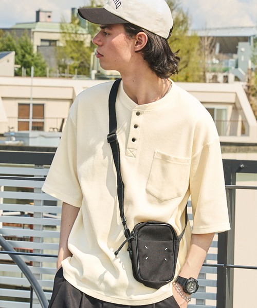 BARK MANHATTAN（バークマンハッタン）の「ビッグシルエット ワッフル ヘンリーネックポケット半袖Tシャツ（Tシャツ/カットソー・メンズ・ブラック/グレー/ブラウン/グリーン/オフホワイト/ネイビー/チャコール/パープル/グレイッシュベージュ・L/M）」の15枚目の写真
